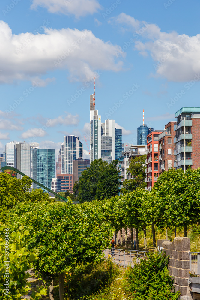 Fototapeta premium Frankfurt am Main, Blicc auf die Skyline aus der Weseler Werft. Hessen, Deutschland, 07.07.2020.