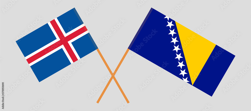 Crossed flags of Bosnia and Herzegovina and Iceland.
