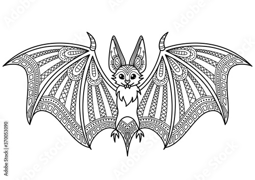 Halloween bat doodle coloring book page. Antistress for adult