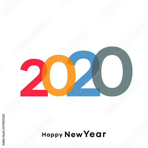 Colorful design Happy New Year 2020 design concept isolated on white background. Logo design with text for card, brochure, template, banner, calendar, invitation. Vector illustration