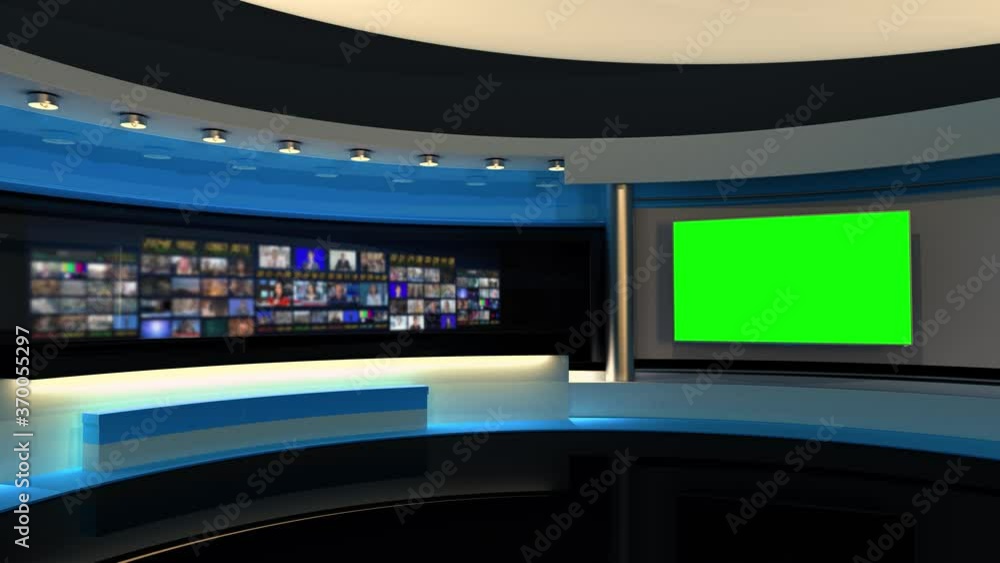 Tv Studio. Blue studio. Backdrop for TV shows .TV on wall. News studio. The perfect backdrop for any green screen or chroma key video or photo production. 3D rendering Tv Studio. Blue studio. Backdrop for TV shows .TV on wall. News studio. The perfect backdrop for any green screen or chroma key video or photo production. 3D rendering