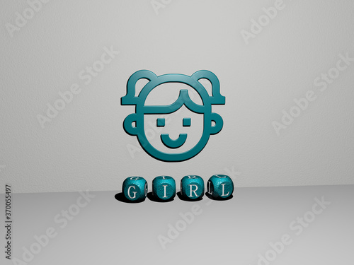 3D illustration of girl graphics and text made by metallic dice letters for the related meanings of the concept and presentations. beautiful and background photo