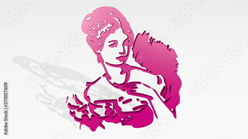 CLASSIC WOMAN made by 3D illustration of a shiny metallic sculpture with the shadow on light background. design and art photo