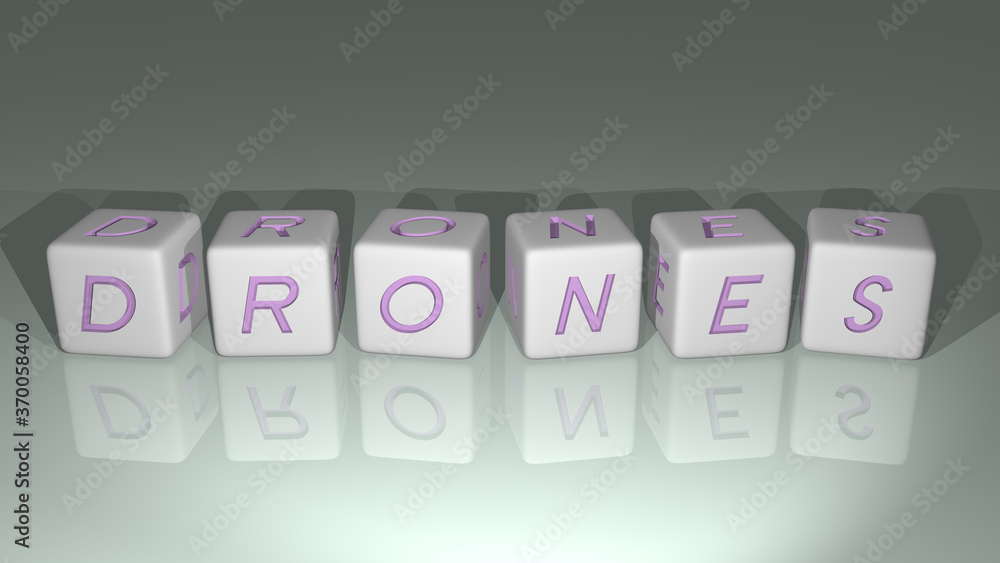 alphabetic DRONES arranged by cubic letters on a mirror floor, concept meaning and presentation in 3D perspective. aerial and background alphabetic DRONES arranged by cubic letters on a mirror floor, concept meaning and presentation in 3D perspective. aerial and background