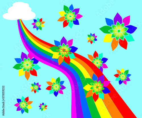 Rainbow line with paint roller. Vector illustration.