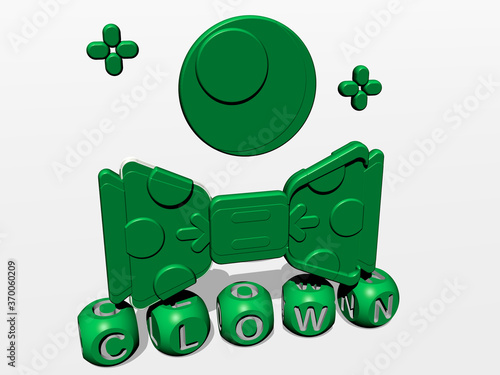 Fototapeta 3D illustration of CLOWN graphics and text made by metallic dice letters for the related meanings of the concept and presentations