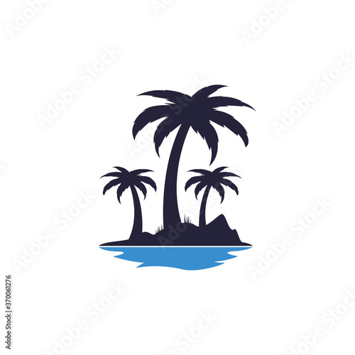 Fototapeta Naklejka Na Ścianę i Meble -  Tropical beach and palm tree logo design. Creative palm tree vector logo design	