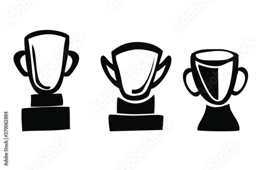Simple Vector doodle hand draw sketch, 3 trophy, isolated on white
