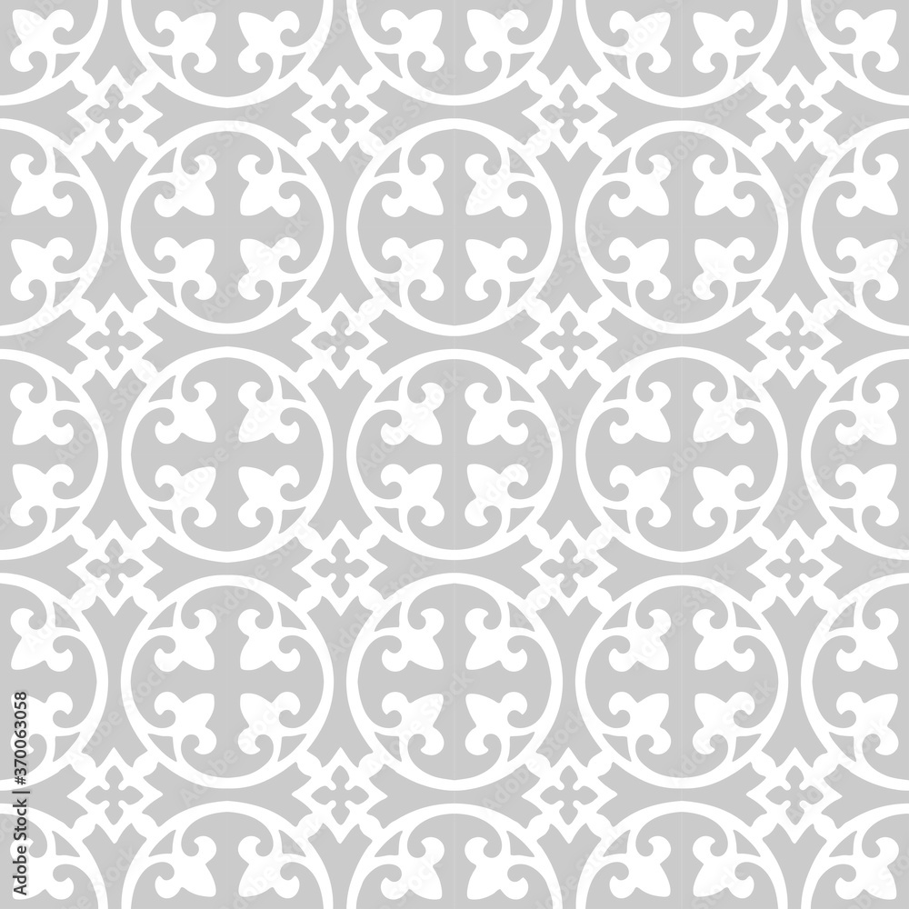 Curved fleur de lis and circle diamond pattern seamless repeat background