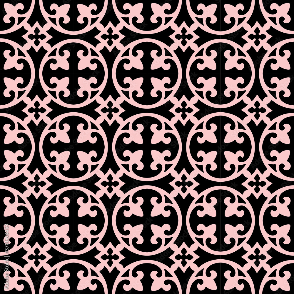 Curved fleur de lis and circle diamond pattern seamless repeat background Curved fleur de lis and circle diamond pattern seamless repeat background