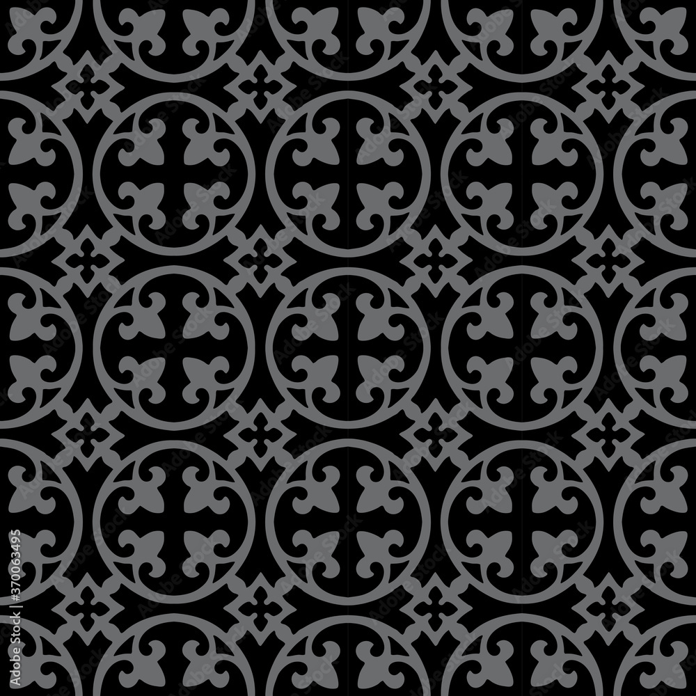 Curved fleur de lis and circle diamond pattern seamless repeat background Curved fleur de lis and circle diamond pattern seamless repeat background