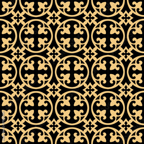 Curved fleur de lis and circle diamond pattern seamless repeat background