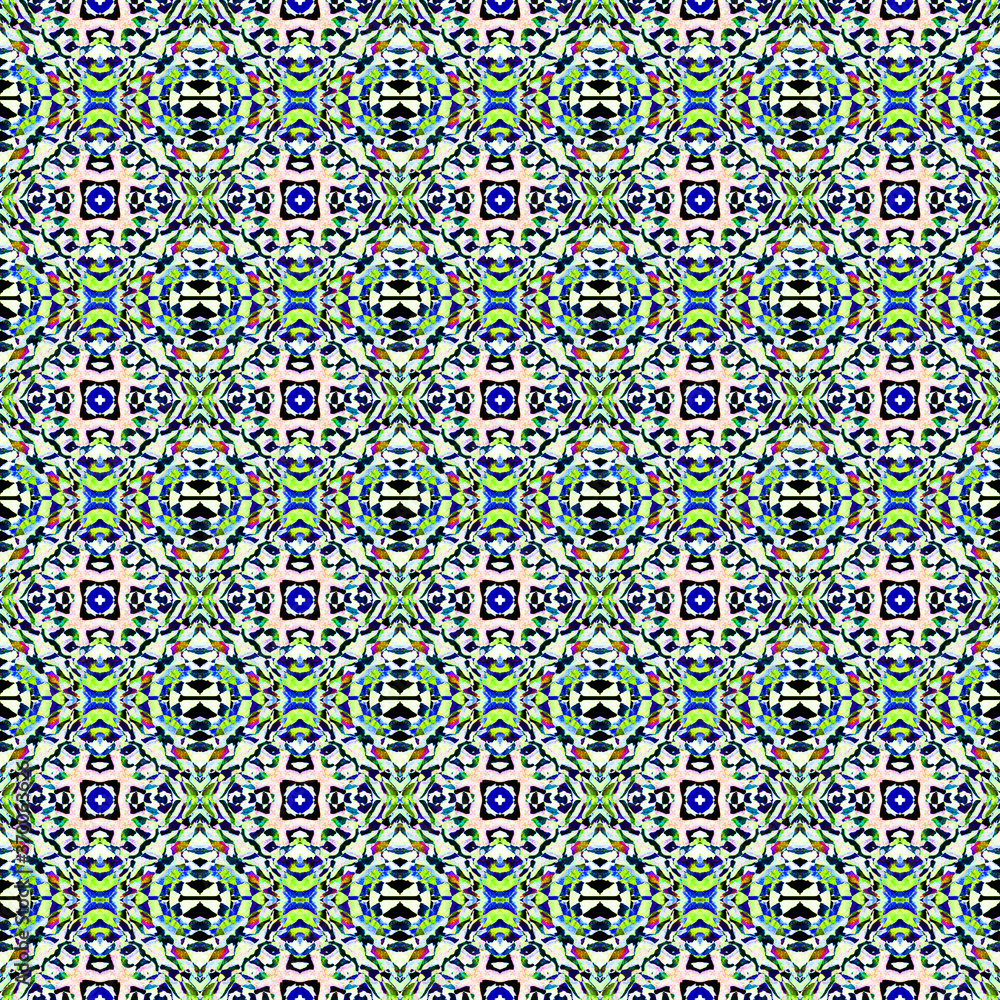 Mosaic Ethnic  Art. Teal, Green, Mint Woven. 