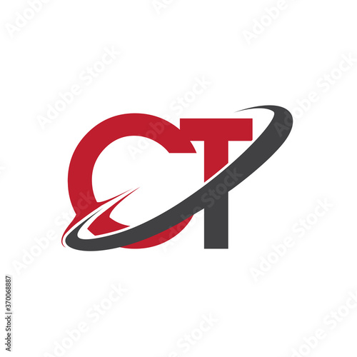 CT initial logo company name colored red and black swoosh design, isolated on white background. vector logo for business and company identity.