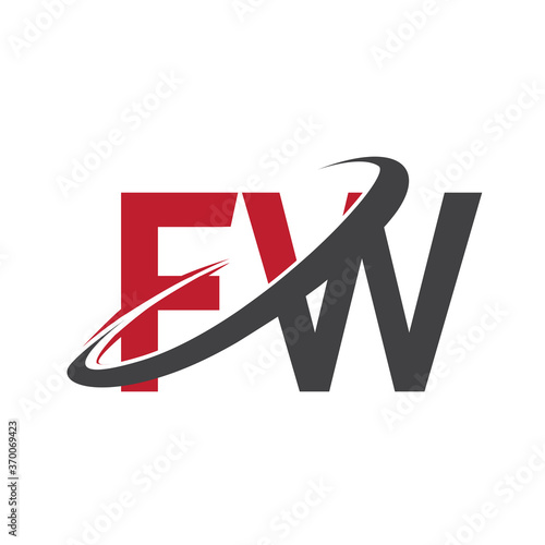 FW initial logo company name colored red and black swoosh design, isolated on white background. vector logo for business and company identity. photo