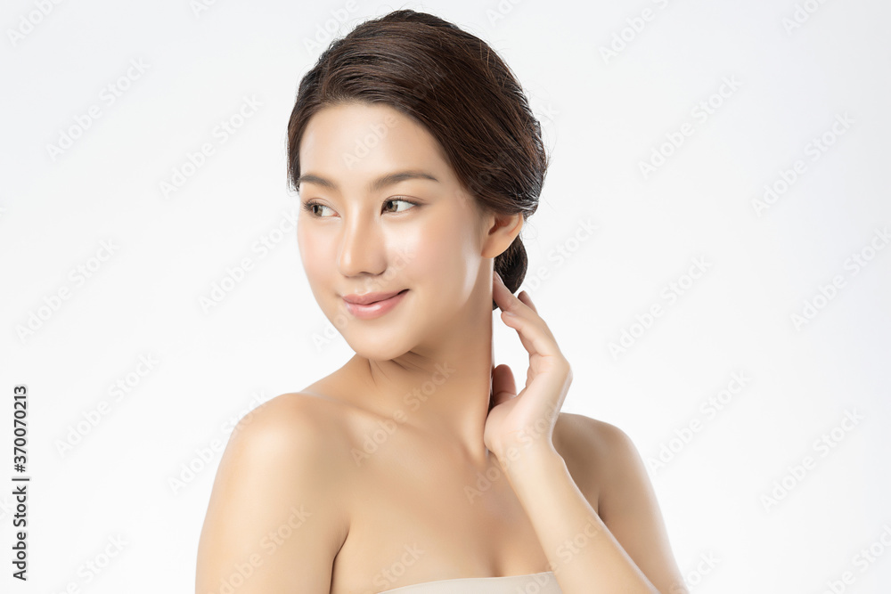 Beautiful Young asian Woman with Clean Fresh Skin, on white background, Face care, Facial treatment, Cosmetology, beauty and spa, Asian women portrait Beautiful Young asian Woman with Clean Fresh Skin, on white background, Face care, Facial treatment, Cosmetology, beauty and spa, Asian women portrait