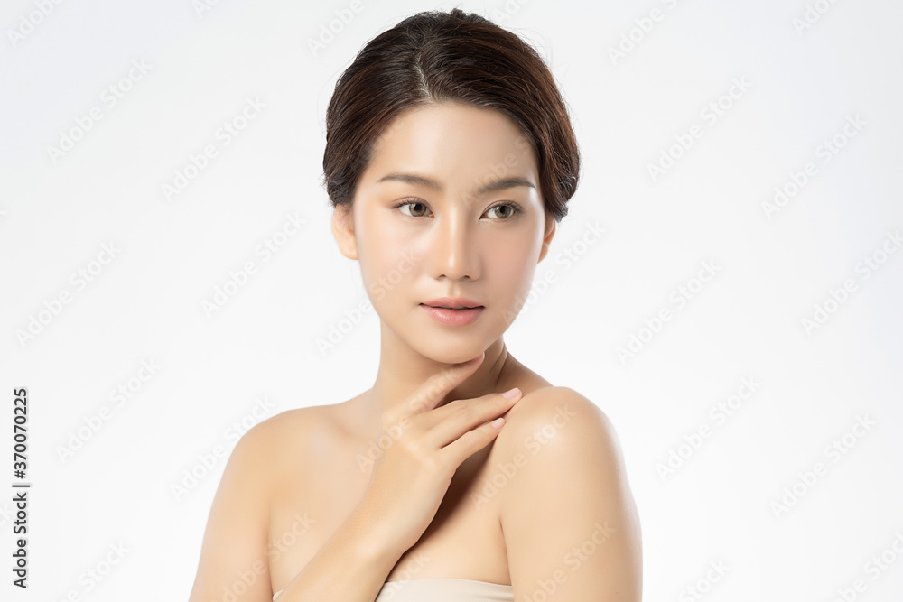 Beautiful Young asian Woman with Clean Fresh Skin, on white background, Face care, Facial treatment, Cosmetology, beauty and spa, Asian women portrait Beautiful Young asian Woman with Clean Fresh Skin, on white background, Face care, Facial treatment, Cosmetology, beauty and spa, Asian women portrait