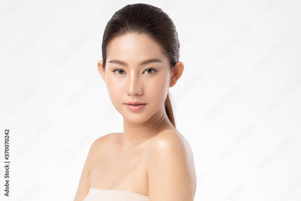 Beautiful Young asian Woman with Clean Fresh Skin, on white background, Face care, Facial treatment, Cosmetology, beauty and spa, Asian women portrait Beautiful Young asian Woman with Clean Fresh Skin, on white background, Face care, Facial treatment, Cosmetology, beauty and spa, Asian women portrait