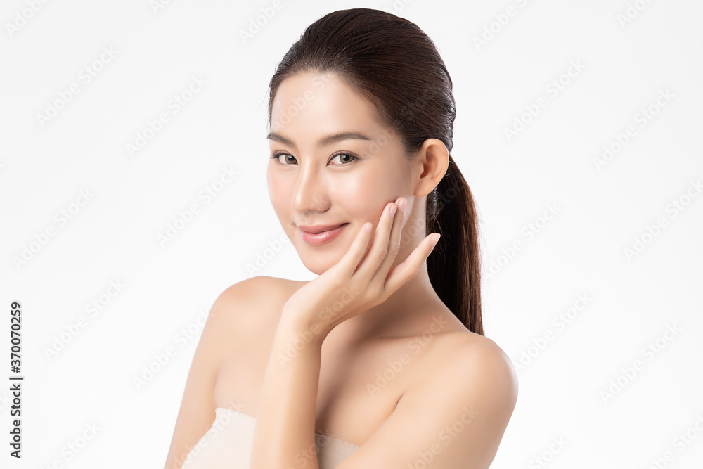 Beautiful Young asian Woman with Clean Fresh Skin, on white background, Face care, Facial treatment, Cosmetology, beauty and spa, Asian women portrait Beautiful Young asian Woman with Clean Fresh Skin, on white background, Face care, Facial treatment, Cosmetology, beauty and spa, Asian women portrait
