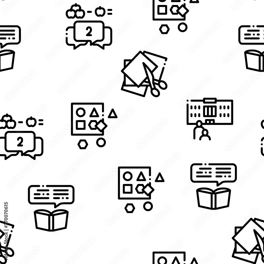 Preschool Education Seamless Pattern Vector Thin Line. Illustrations Preschool Education Seamless Pattern Vector Thin Line. Illustrations