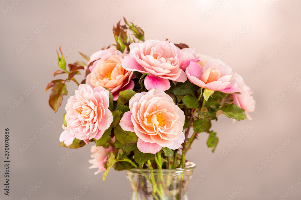 Beautiful Arrangement of Pastel Rose Flowers Bouquet in a Vase