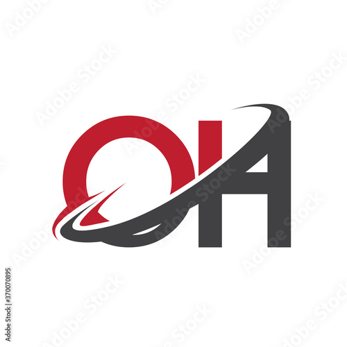 OH initial logo company name colored red and black swoosh design, isolated on white background. vector logo for business and company identity.