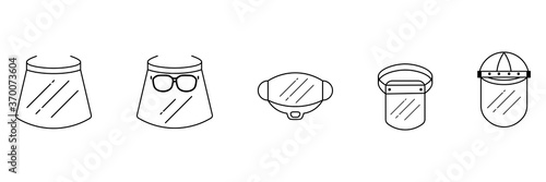 Set of Face Shield Thin Icon. Transparent Plastic Mask Icon. Vector Design Illustration.