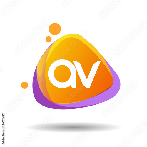 Letter AV logo in triangle splash and colorful background, letter combination logo design for creative industry, web, business and company.