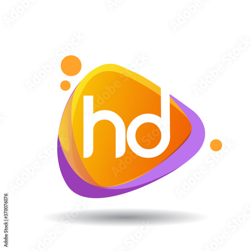 Letter HD logo in triangle splash and colorful background, letter combination logo design for creative industry, web, business and company.