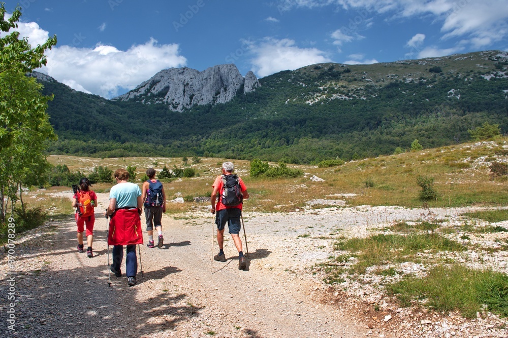Group of senior hikers in Velebit mountain, Croatia