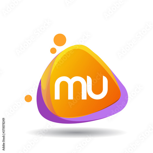 Letter MU logo in triangle splash and colorful background, letter combination logo design for creative industry, web, business and company.