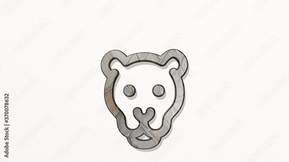 lioness made by 3D illustration of a shiny metallic sculpture on a wall with light background. animal and africa lioness made by 3D illustration of a shiny metallic sculpture on a wall with light background. animal and africa