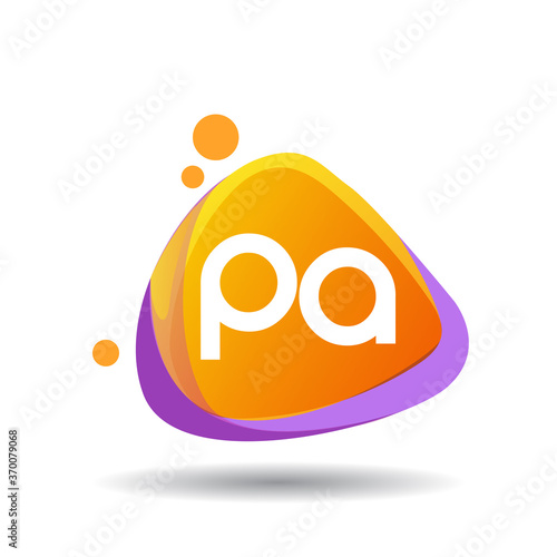 Letter PA logo in triangle splash and colorful background, letter combination logo design for creative industry, web, business and company.