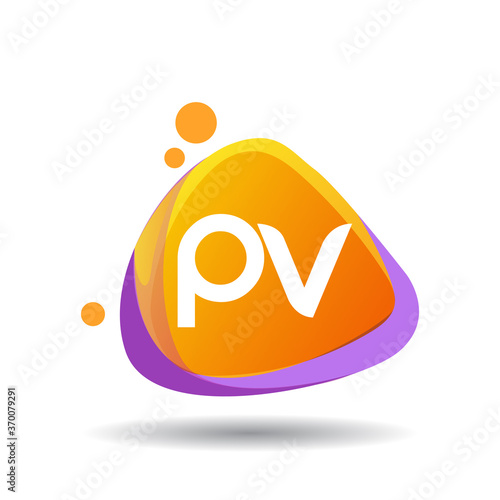 Letter PV logo in triangle splash and colorful background, letter combination logo design for creative industry, web, business and company.