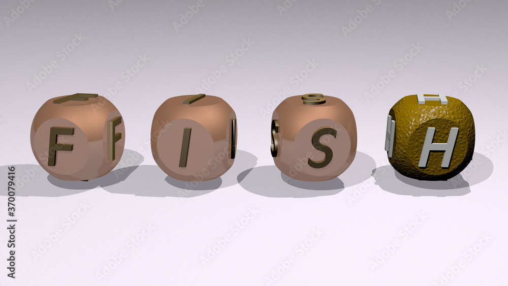 FISH combined by dice letters and color crossing for the related meanings of the concept. illustration and background FISH combined by dice letters and color crossing for the related meanings of the concept. illustration and background