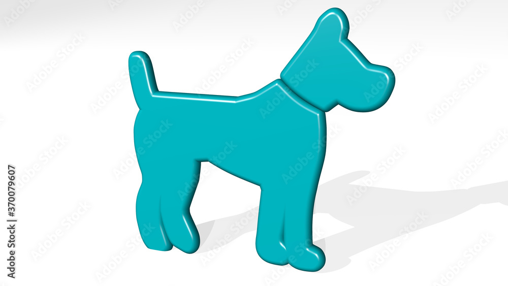 DOG stand with shadow. 3D illustration of metallic sculpture over a white background with mild texture. animal and cute DOG stand with shadow. 3D illustration of metallic sculpture over a white background with mild texture. animal and cute
