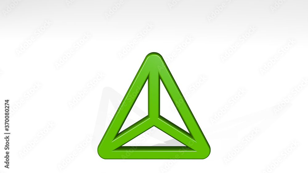 SHAPE PYRAMID from a perspective with the shadow. A thick sculpture made of metallic materials of 3D rendering. illustration and background SHAPE PYRAMID from a perspective with the shadow. A thick sculpture made of metallic materials of 3D rendering. illustration and background