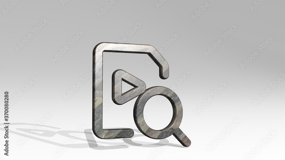 Obraz premium video file search casting shadow from a perspective. A thick sculpture made of metallic materials of 3D rendering. illustration and background