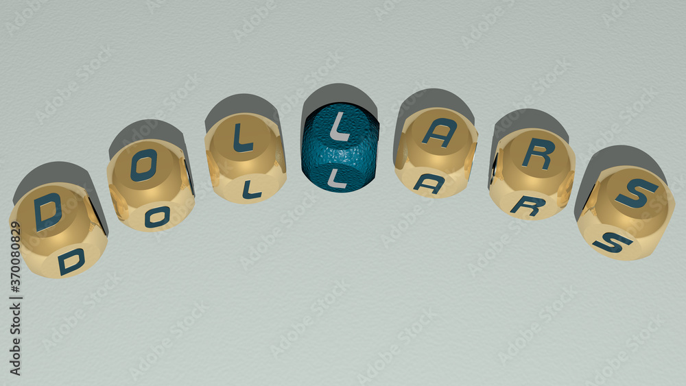 combination of DOLLARS built by cubic letters from the top perspective, excellent for the concept presentation. background and money combination of DOLLARS built by cubic letters from the top perspective, excellent for the concept presentation. background and money
