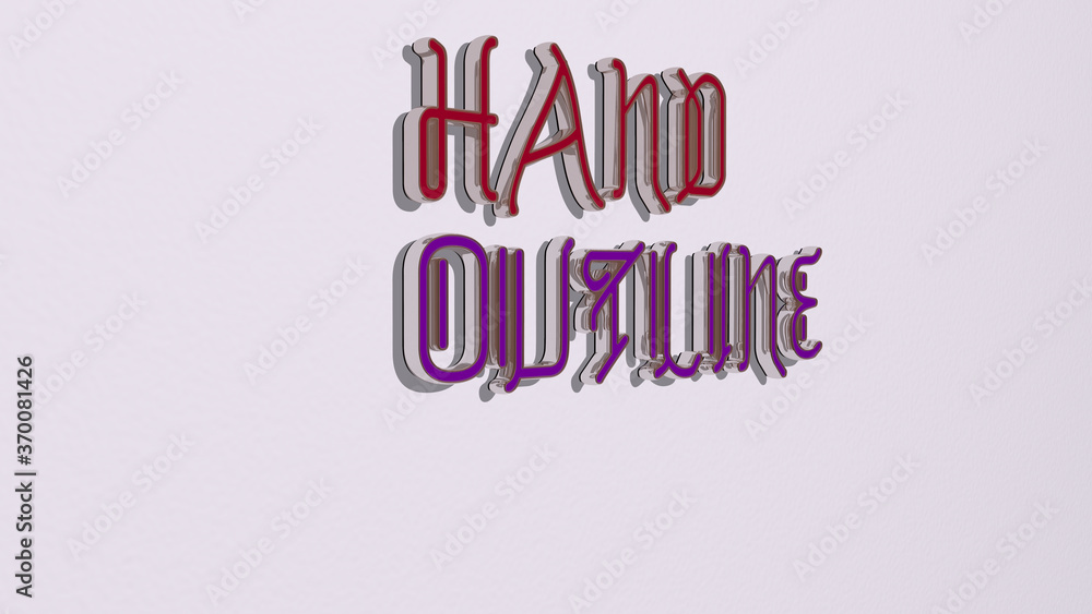 3D illustration of HAND OUTLINE graphics and text made by metallic dice letters for the related meanings of the concept and presentations. background and drawn