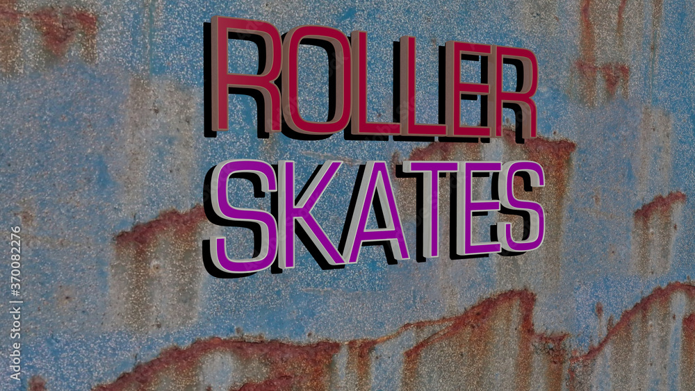3D representation of ROLLER SKATES with icon on the wall and text