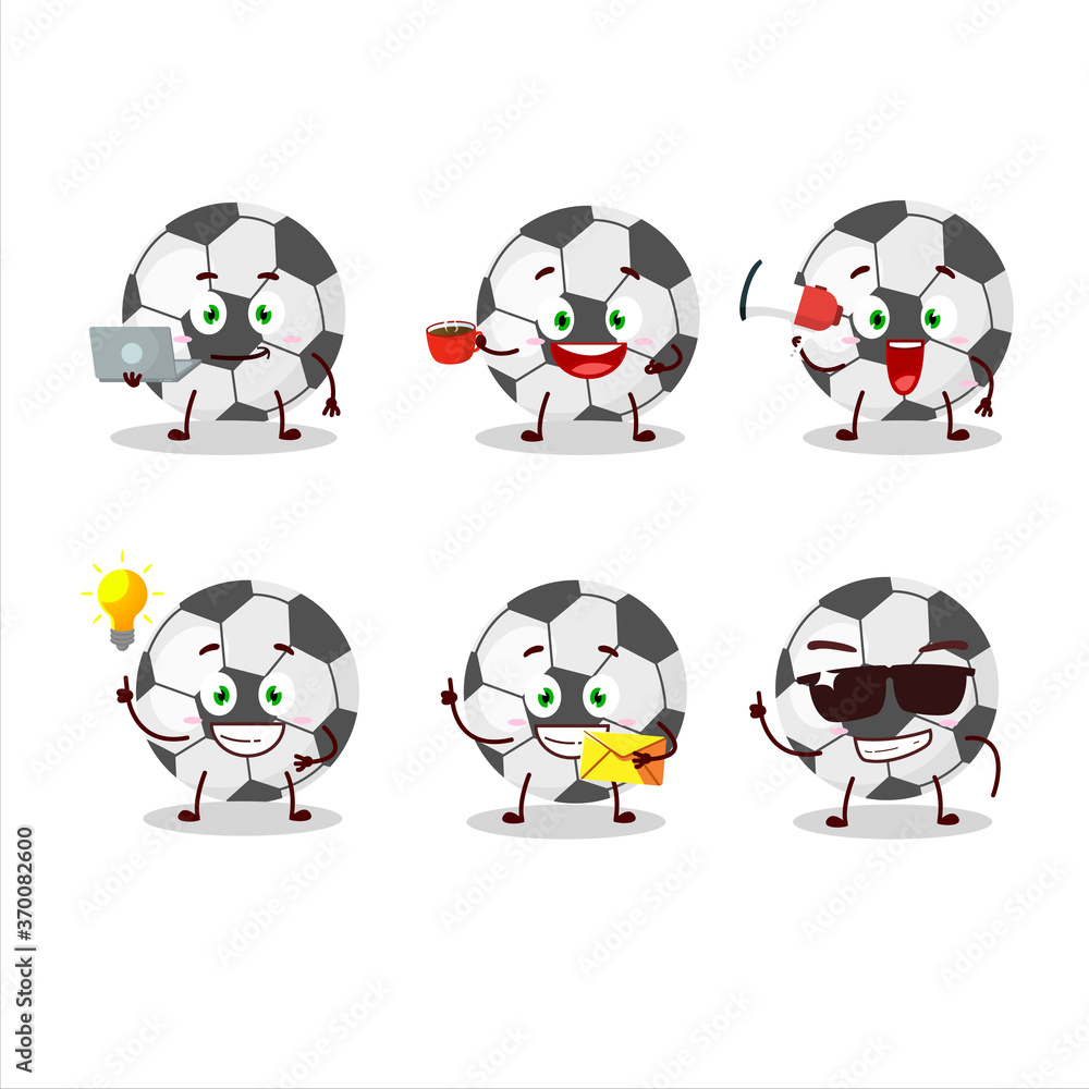 Soccer ball cartoon character with various types of business emoticons