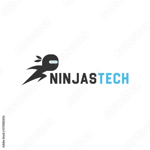 Technology logo with black ninja tech round blue vector suitable for software business company provide. vector illustration
