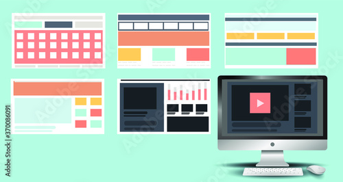 Computer monitor with  Modern web   Responsive design concept development with flat style Technology Creativity  illustration.