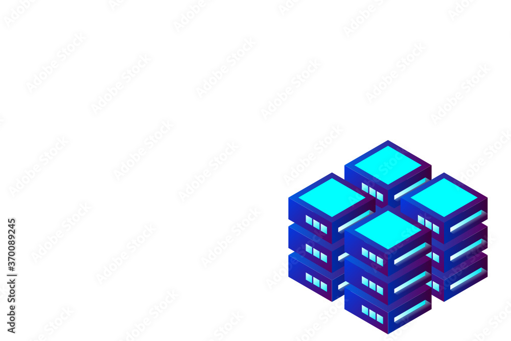 Datacenter isometric vector illustration. Abstract 3d hosting server or data center room background. Network or mainframe infrastructure website header layout. Computer storage or farming workstation. Datacenter isometric vector illustration. Abstract 3d hosting server or data center room background. Network or mainframe infrastructure website header layout. Computer storage or farming workstation.