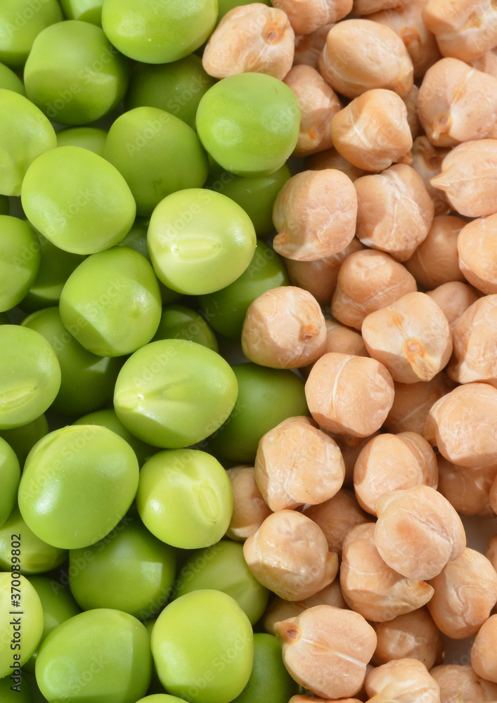 fresh green peas and chick beans isolated on background. fresh green peas and chick beans isolated on background.