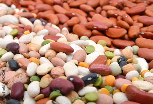 red beans and mixture of legumes on background