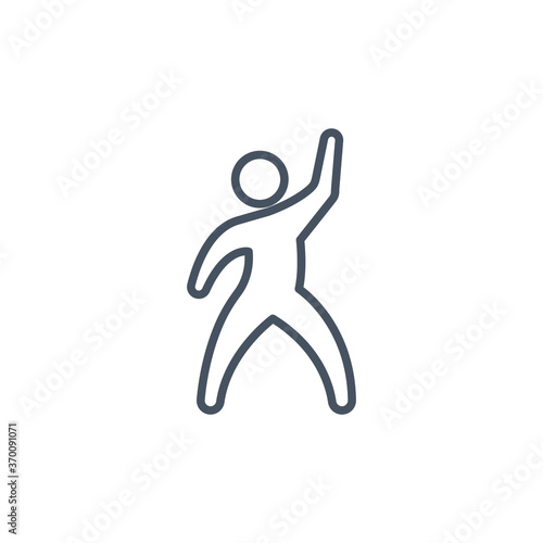 Dancer dancing icon. Human figure Thin line black dancing motion. Energetic figure person with raise hand. Male show crazy pose action. line Vector illustration Design on white background. EPS 10