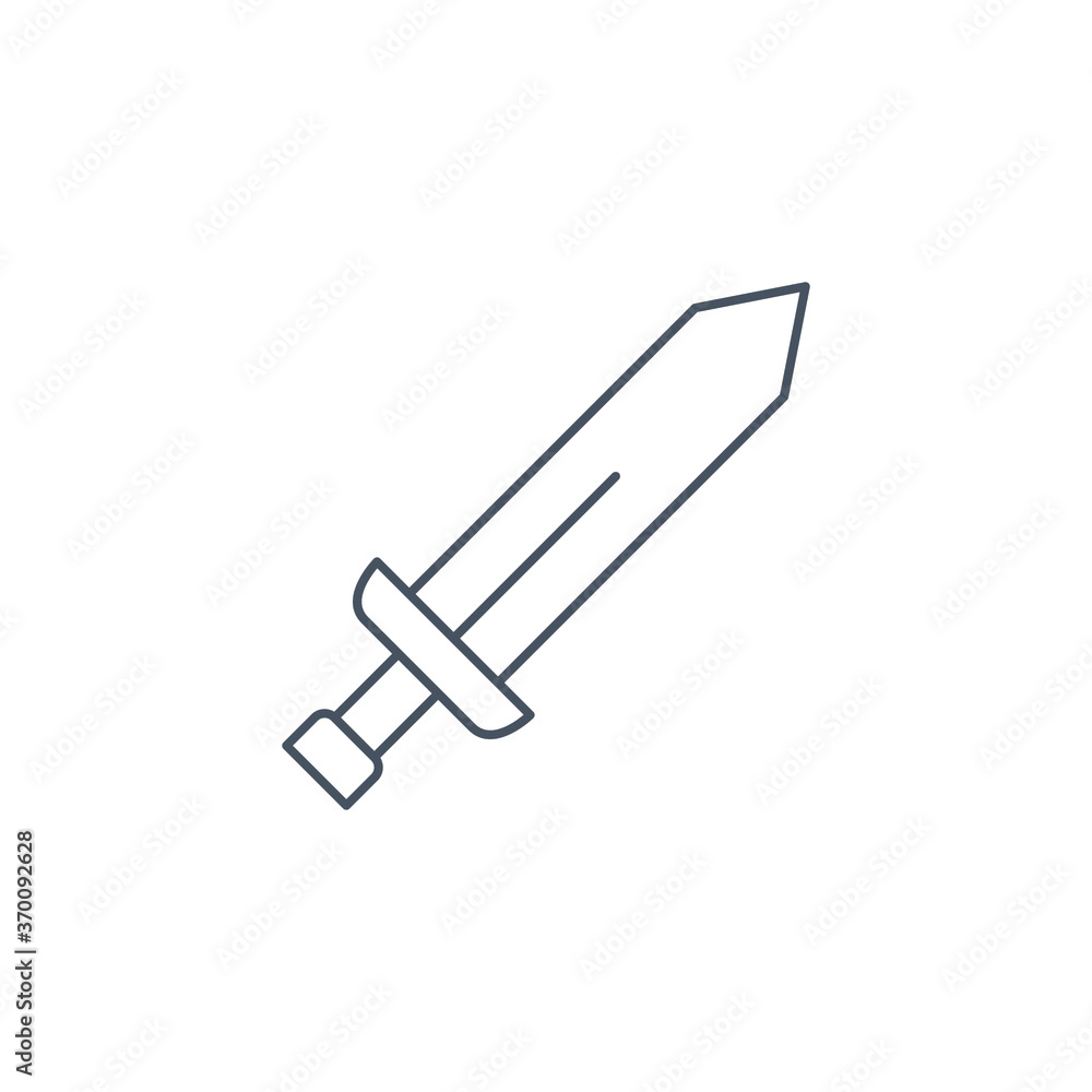 Simple Sword icon line in monoline style for fight or battle line art for games application and websites. Battle Knight equipment. Vector illustration. Design on white background. EPS 10 Simple Sword icon line in monoline style for fight or battle line art for games application and websites. Battle Knight equipment. Vector illustration. Design on white background. EPS 10