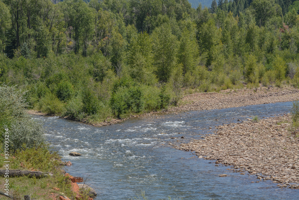 The Dolores River winding through the San Juan National Forest. Dolores, Colorado